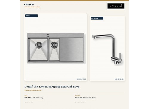 Crauf Via Lattea 6175 Sağ Mat Gri Evye + Pesce 4060 Platinum Satin (İnox) Batarya | 2 Parça Soft Classic