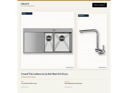 Crauf Via Lattea 6175 Sol Mat Gri Evye + Pesce 4060 Platinum Satin (İnox) Batarya | 2 Parça Soft Classic