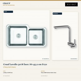 Crauf Lavello 3078 İnox 78×45,2 cm Evye + Pesce 4060 Platinum Satin (İnox) Batarya | 2 Parça Soft Classic