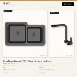 Crauf Lavello 3078 PVD Füme 78×45,2 cm Evye + Pesce 4060 Dark Graphite (Füme) Batarya | 2 Parça Soft Classic