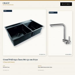 Crauf Poli 6311 İnox 86×51 cm Evye + Pesce 4060 Platinum Satin (İnox) Batarya | 2 Parça Soft Classic