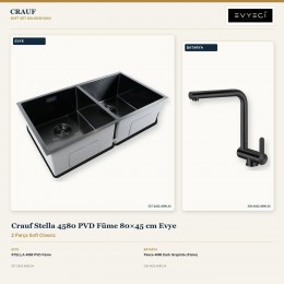 Crauf Stella 4580 PVD Füme 80×45 cm Evye + Pesce 4060 Dark Graphite (Füme) Batarya | 2 Parça Soft Classic