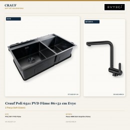 Crauf Poli 6311 PVD Füme 86×51 cm Evye + Pesce 4060 Dark Graphite (Füme) Batarya | 2 Parça Soft Classic