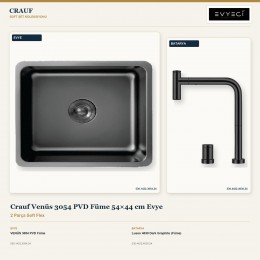 Crauf Venüs 3054 PVD Füme 54×44 cm Evye + Lusso 4030 Dark Graphite (Füme) Batarya | 2 Parça Soft Flex