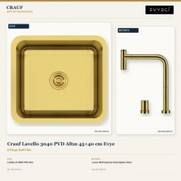 Crauf Lavello 3040 PVD Altın 45×40 cm Evye + Lusso 4030 Imperial Gold (İpeksi Altın) Batarya | 2 Parça Soft Flex