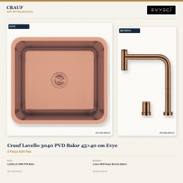 Crauf Lavello 3040 PVD Bakır 45×40 cm Evye + Lusso 4030 Royal Bronze (Bakır) Batarya | 2 Parça Soft Flex