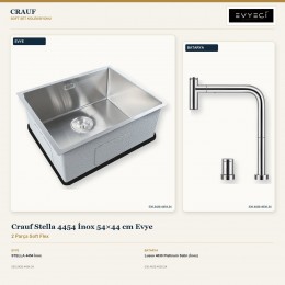 Crauf Stella 4454 İnox 54×44 cm Evye + Lusso 4030 Platinum Satin (İnox) Batarya | 2 Parça Soft Flex