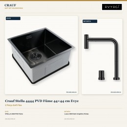Crauf Stella 4444 PVD Füme 44×44 cm Evye + Lusso 4030 Dark Graphite (Füme) Batarya | 2 Parça Soft Flex