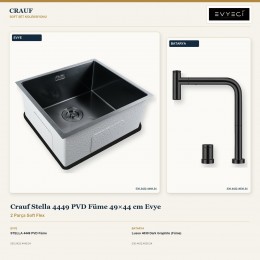 Crauf Stella 4449 PVD Füme 49×44 cm Evye + Lusso 4030 Dark Graphite (Füme) Batarya | 2 Parça Soft Flex
