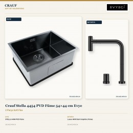 Crauf Stella 4454 PVD Füme 54×44 cm Evye + Lusso 4030 Dark Graphite (Füme) Batarya | 2 Parça Soft Flex