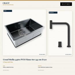 Crauf Stella 4460 PVD Füme 60×44 cm Evye + Lusso 4030 Dark Graphite (Füme) Batarya | 2 Parça Soft Flex