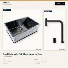 Crauf Stella 4465 PVD Füme 65×44 cm Evye + Lusso 4030 Dark Graphite (Füme) Batarya | 2 Parça Soft Flex
