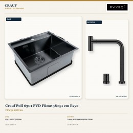 Crauf Poli 6301 PVD Füme 58×51 cm Evye + Lusso 4030 Dark Graphite (Füme) Batarya | 2 Parça Soft Flex