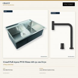 Crauf Poli 6302 PVD Füme 68×51 cm Evye + Lusso 4030 Dark Graphite (Füme) Batarya | 2 Parça Soft Flex