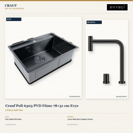 Crauf Poli 6303 PVD Füme 78×51 cm Evye + Lusso 4030 Dark Graphite (Füme) Batarya | 2 Parça Soft Flex