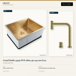 Crauf Stella 4449 PVD Altın 49×44 cm Evye + Lusso 4030 Imperial Gold (İpeksi Altın) Batarya | 2 Parça Soft Flex