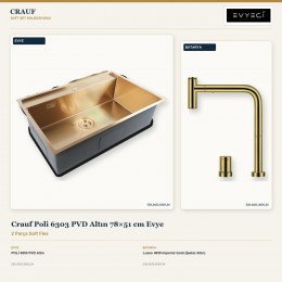 Crauf Poli 6303 PVD Altın 78×51 cm Evye + Lusso 4030 Imperial Gold (İpeksi Altın) Batarya | 2 Parça Soft Flex