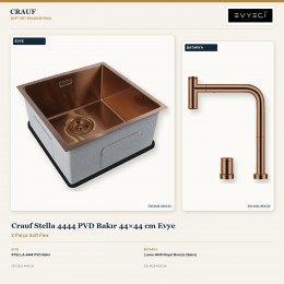 Crauf Stella 4444 PVD Bakır 44×44 cm Evye + Lusso 4030 Royal Bronze (Bakır) Batarya | 2 Parça Soft Flex