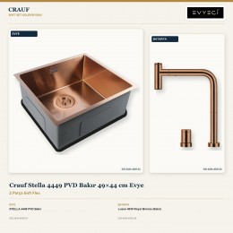 Crauf Stella 4449 PVD Bakır 49×44 cm Evye + Lusso 4030 Royal Bronze (Bakır) Batarya | 2 Parça Soft Flex