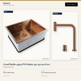 Crauf Stella 4454 PVD Bakır 54×44 cm Evye + Lusso 4030 Royal Bronze (Bakır) Batarya | 2 Parça Soft Flex