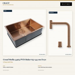 Crauf Stella 4465 PVD Bakır 65×44 cm Evye + Lusso 4030 Royal Bronze (Bakır) Batarya | 2 Parça Soft Flex