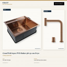 Crauf Poli 6301 PVD Bakır 58×51 cm Evye + Lusso 4030 Royal Bronze (Bakır) Batarya | 2 Parça Soft Flex