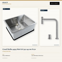 Crauf Stella 4454 Mat Gri 54×44 cm Evye + Lusso 4030 Platinum Satin (İnox) Batarya | 2 Parça Soft Flex