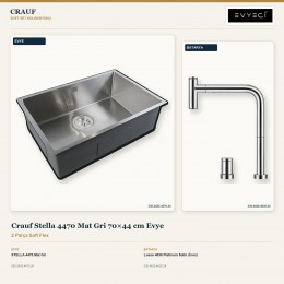 Crauf Stella 4470 Mat Gri 70×44 cm Evye + Lusso 4030 Platinum Satin (İnox) Batarya | 2 Parça Soft Flex