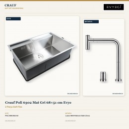 Crauf Poli 6302 Mat Gri 68×51 cm Evye + Lusso 4030 Platinum Satin (İnox) Batarya | 2 Parça Soft Flex