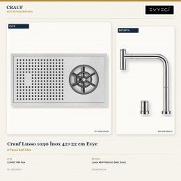 Crauf Lusso 1030 İnox 42×22 cm Evye + Lusso 4030 Platinum Satin (İnox) Batarya | 2 Parça Soft Flex