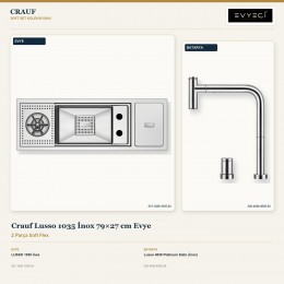 Crauf Lusso 1035 İnox 79×27 cm Evye + Lusso 4030 Platinum Satin (İnox) Batarya | 2 Parça Soft Flex