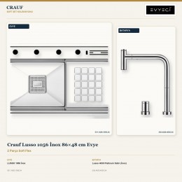Crauf Lusso 1056 İnox 86×48 cm Evye + Lusso 4030 Platinum Satin (İnox) Batarya | 2 Parça Soft Flex