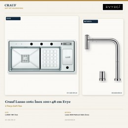 Crauf Lusso 1061 İnox 100×48 cm Evye + Lusso 4030 Platinum Satin (İnox) Batarya | 2 Parça Soft Flex