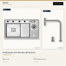 Crauf Lusso 1071 İnox 84×48 cm Evye + Lusso 4030 Platinum Satin (İnox) Batarya | 2 Parça Soft Flex