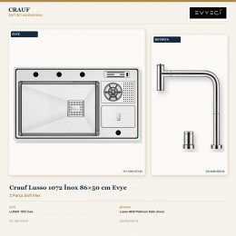 Crauf Lusso 1072 İnox 86×50 cm Evye + Lusso 4030 Platinum Satin (İnox) Batarya | 2 Parça Soft Flex