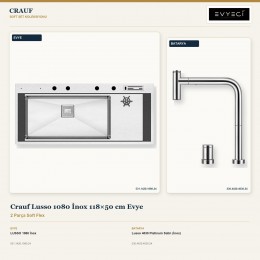 Crauf Lusso 1080 İnox 118×50 cm Evye + Lusso 4030 Platinum Satin (İnox) Batarya | 2 Parça Soft Flex