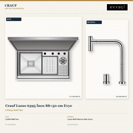 Crauf Lusso 6395 İnox 88×50 cm Evye + Lusso 4030 Platinum Satin (İnox) Batarya | 2 Parça Soft Flex