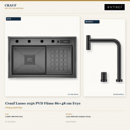 Crauf Lusso 1056 PVD Füme 86×48 cm Evye + Lusso 4030 Dark Graphite (Füme) Batarya | 2 Parça Soft Flex