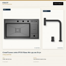 Crauf Lusso 1060 PVD Füme 86×49 cm Evye + Lusso 4030 Dark Graphite (Füme) Batarya | 2 Parça Soft Flex