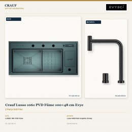 Crauf Lusso 1061 PVD Füme 100×48 cm Evye + Lusso 4030 Dark Graphite (Füme) Batarya | 2 Parça Soft Flex