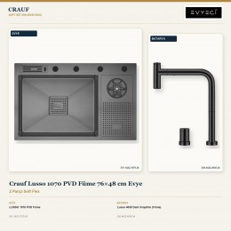 Crauf Lusso 1070 PVD Füme 76×48 cm Evye + Lusso 4030 Dark Graphite (Füme) Batarya | 2 Parça Soft Flex