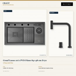 Crauf Lusso 1071 PVD Füme 84×48 cm Evye + Lusso 4030 Dark Graphite (Füme) Batarya | 2 Parça Soft Flex