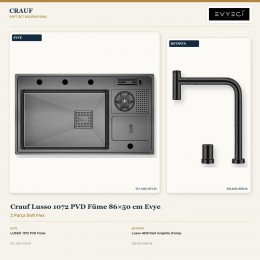 Crauf Lusso 1072 PVD Füme 86×50 cm Evye + Lusso 4030 Dark Graphite (Füme) Batarya | 2 Parça Soft Flex