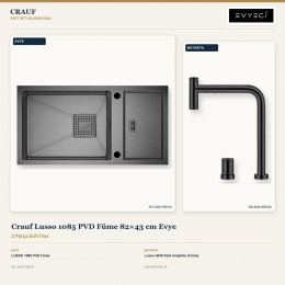 Crauf Lusso 1085 PVD Füme 82×43 cm Evye + Lusso 4030 Dark Graphite (Füme) Batarya | 2 Parça Soft Flex