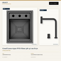 Crauf Lusso 6390 PVD Füme 38×47 cm Evye + Lusso 4030 Dark Graphite (Füme) Batarya | 2 Parça Soft Flex