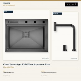 Crauf Lusso 6391 PVD Füme 64×49 cm Evye + Lusso 4030 Dark Graphite (Füme) Batarya | 2 Parça Soft Flex