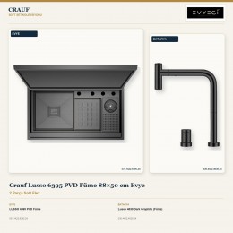 Crauf Lusso 6395 PVD Füme 88×50 cm Evye + Lusso 4030 Dark Graphite (Füme) Batarya | 2 Parça Soft Flex