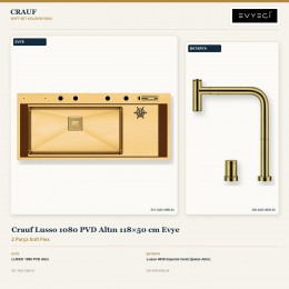 Crauf Lusso 1080 PVD Altın 118×50 cm Evye + Lusso 4030 Imperial Gold (İpeksi Altın) Batarya | 2 Parça Soft Flex