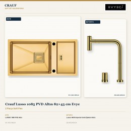 Crauf Lusso 1085 PVD Altın 82×43 cm Evye + Lusso 4030 Imperial Gold (İpeksi Altın) Batarya | 2 Parça Soft Flex