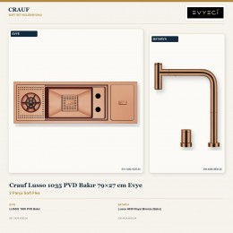Crauf Lusso 1035 PVD Bakır 79×27 cm Evye + Lusso 4030 Royal Bronze (Bakır) Batarya | 2 Parça Soft Flex